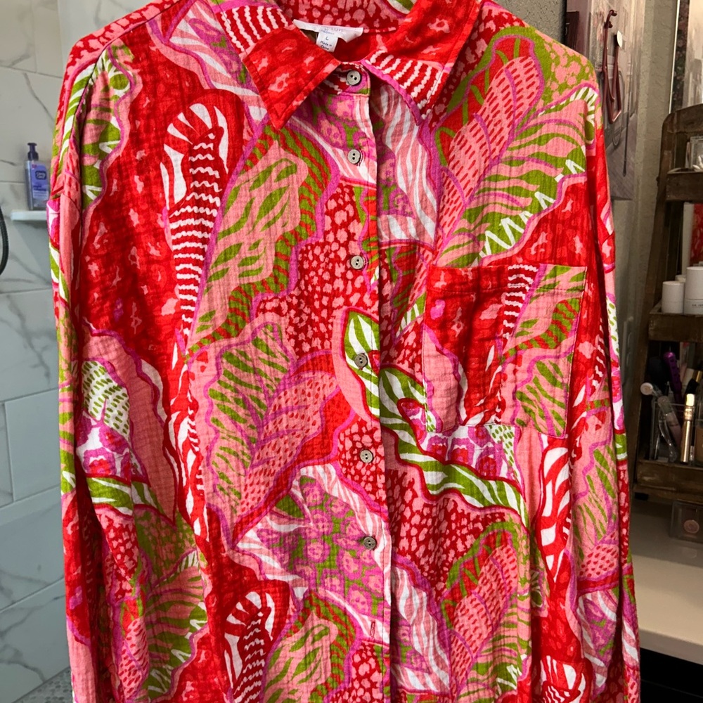 Peach Love California Red and Pink Leaf Shirt and short set!  Never worn.  Gauze